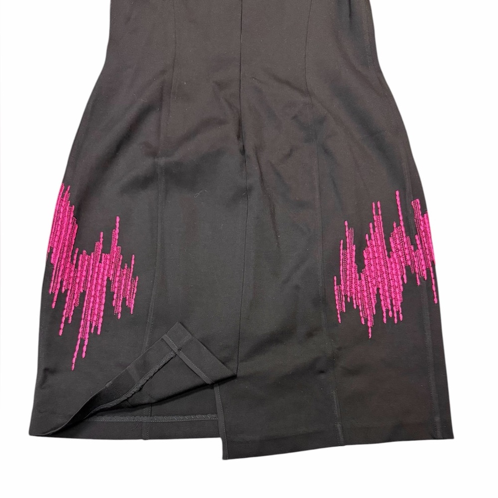 Josie Natori Black Ponte Dress Pink Waveform Graphic Sheath NWT 8 - Picture 4 of 11